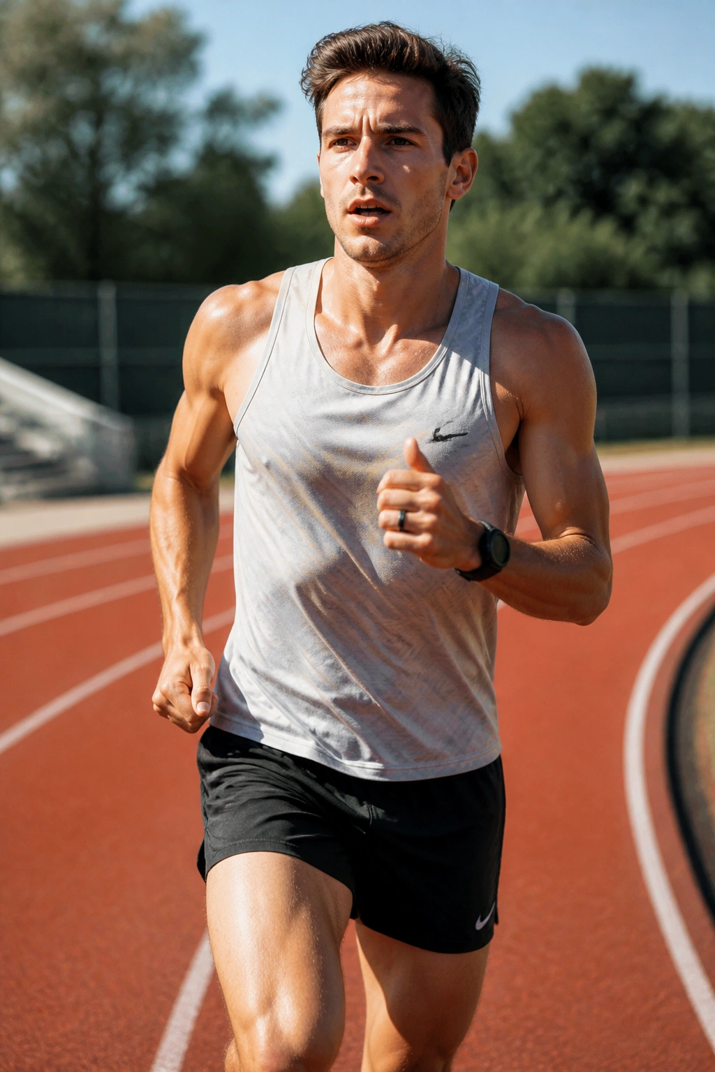 Runner performing cruise intervals at threshold pace on track