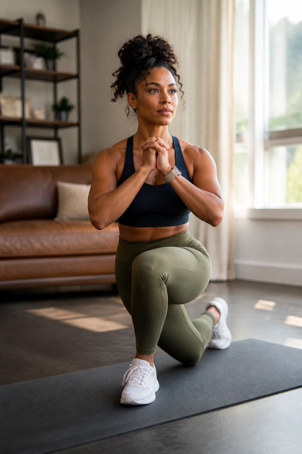 Person performing a Curtsy Lunge with proper knee alignment