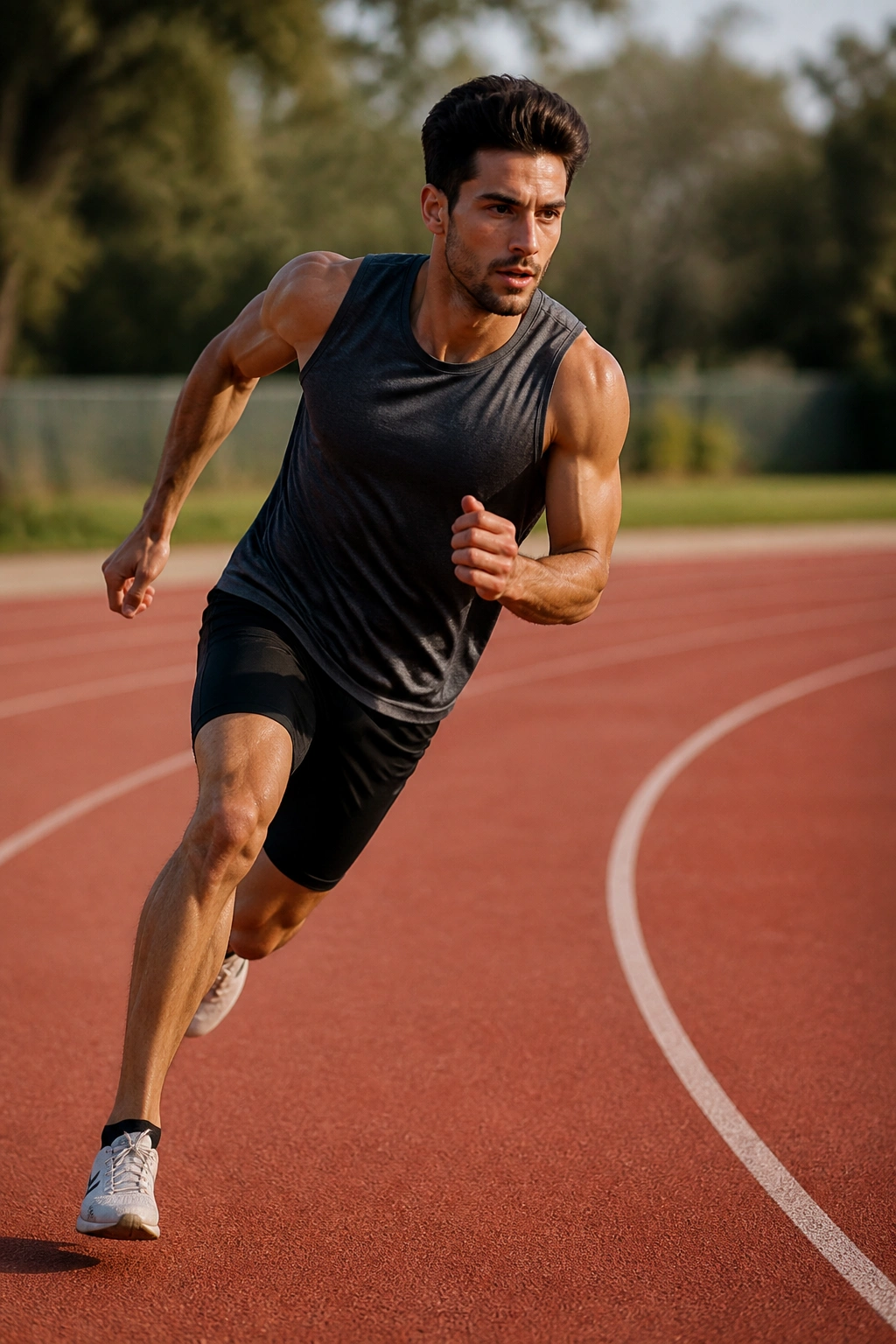 Runner on a track executing curve-to-straight repeats
