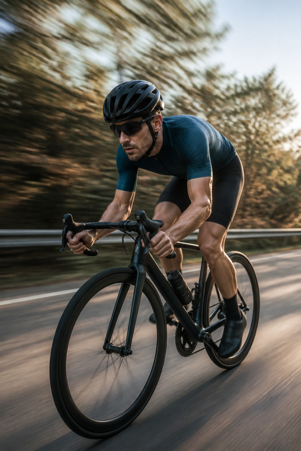 Cyclist riding a road bike on a sunny day