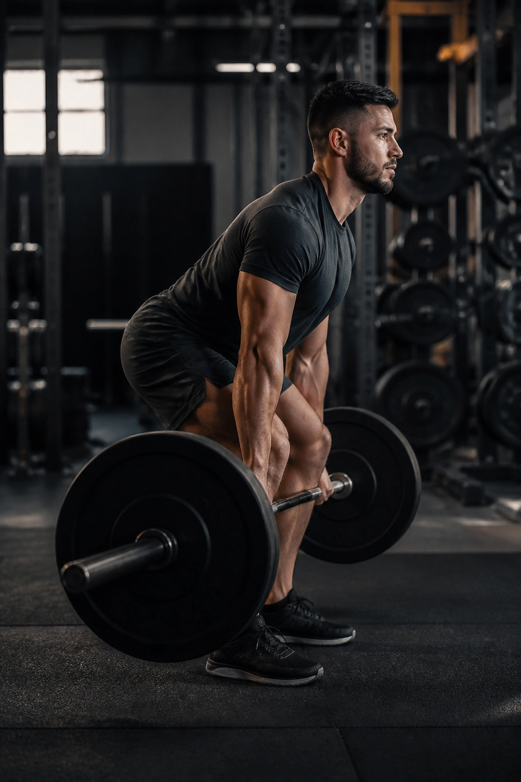 Athlete performing a deadlift with a neutral spine in a gym