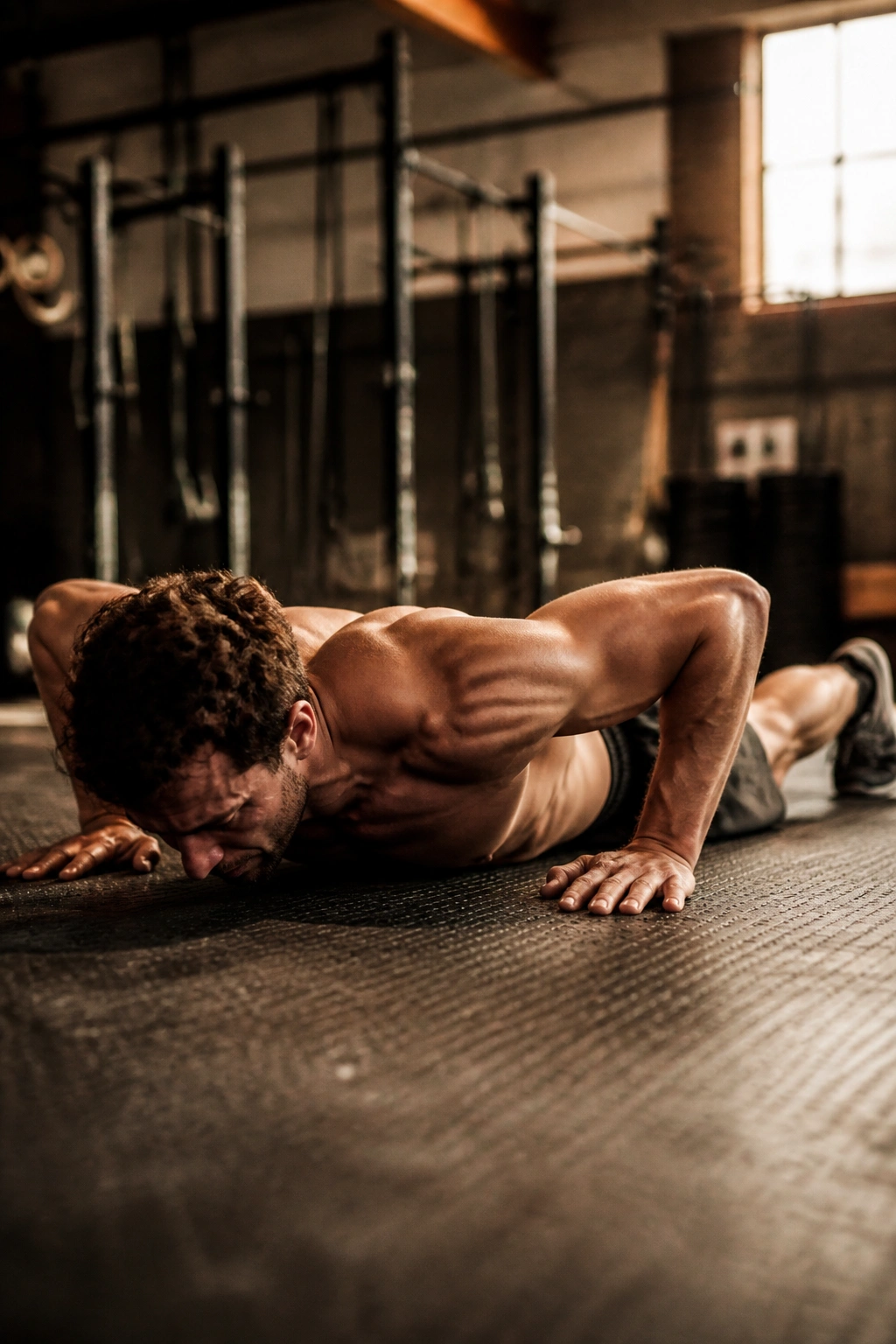 Athlete in mid-burpee during death by burpees workout