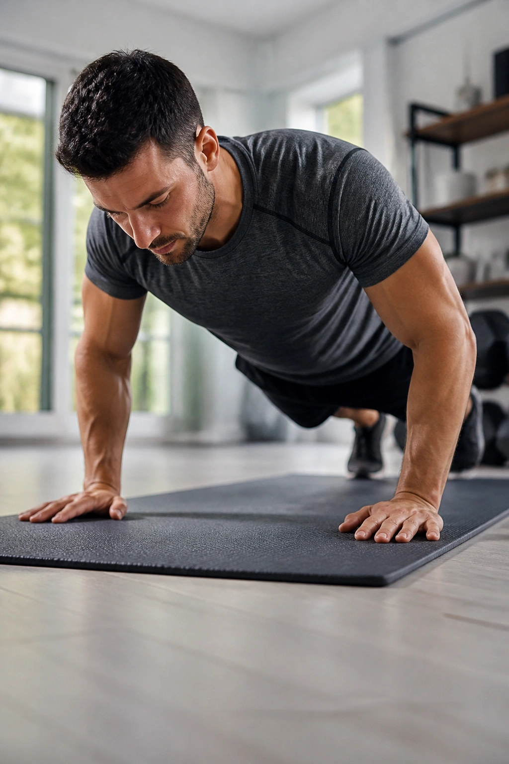 Person performing measured push-ups in a density-focused session
