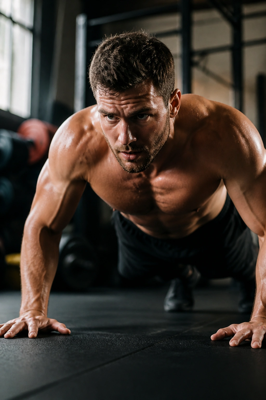Athlete performing descending ladder HIIT in gym