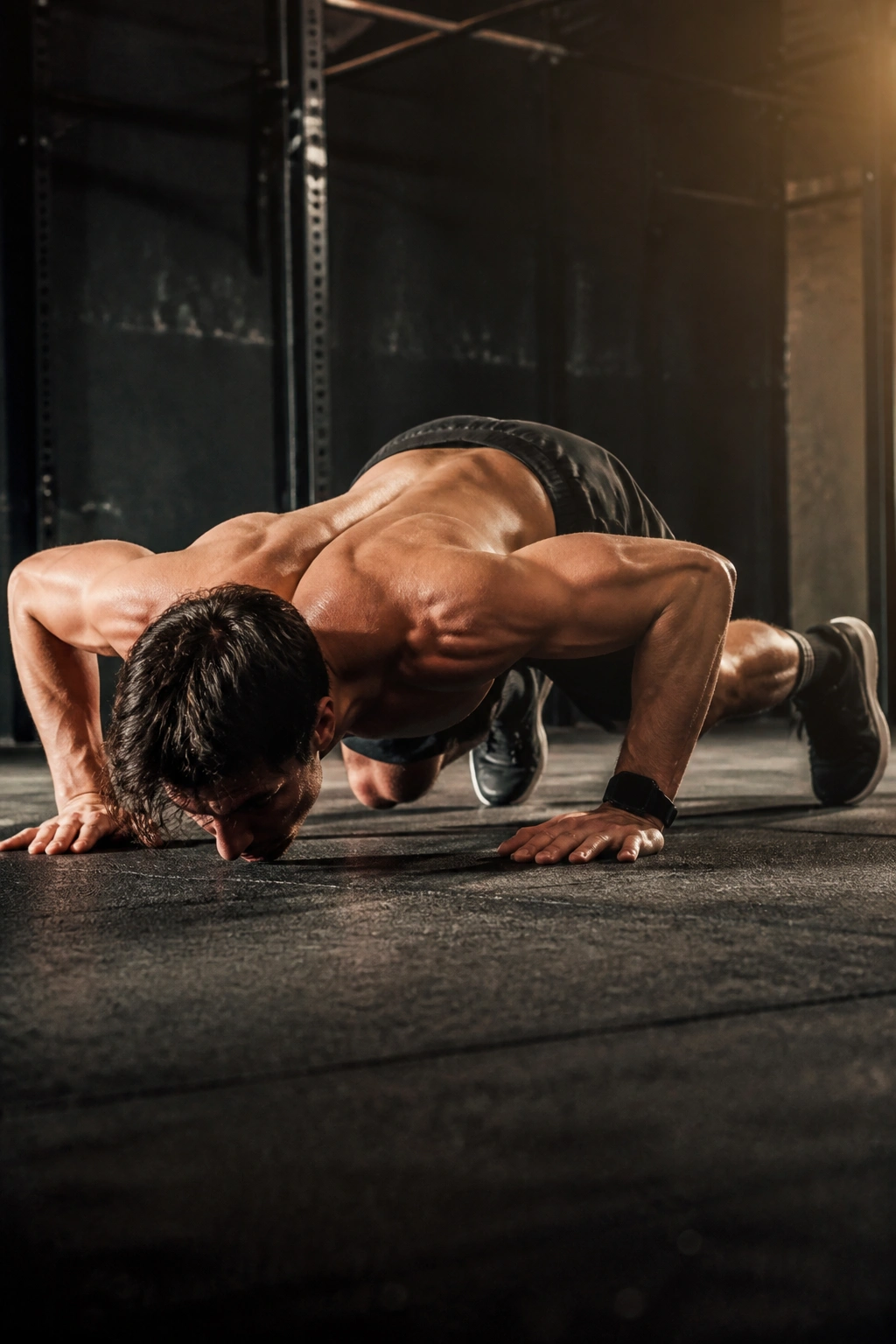 Person performing a burpee as part of the Destroyer Finisher