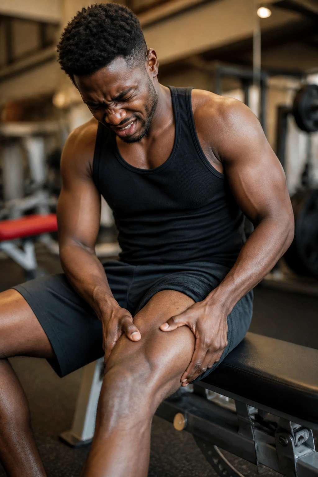 Person showing muscle soreness after workout in gym