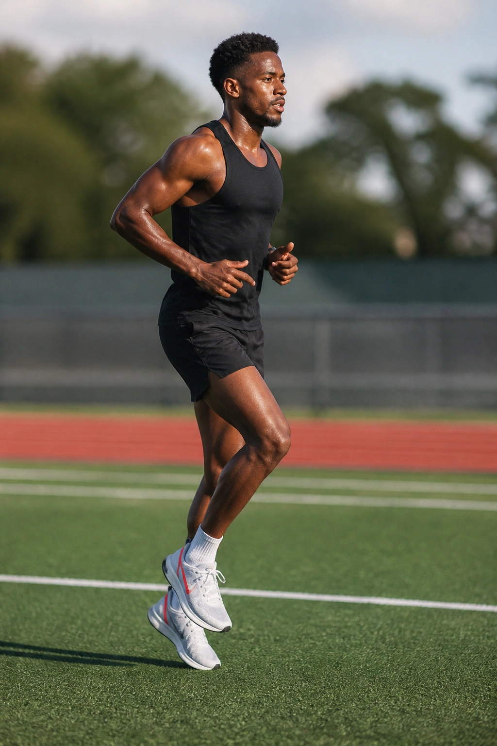 Runner performing dribbles drill with rapid cadence and quiet feet