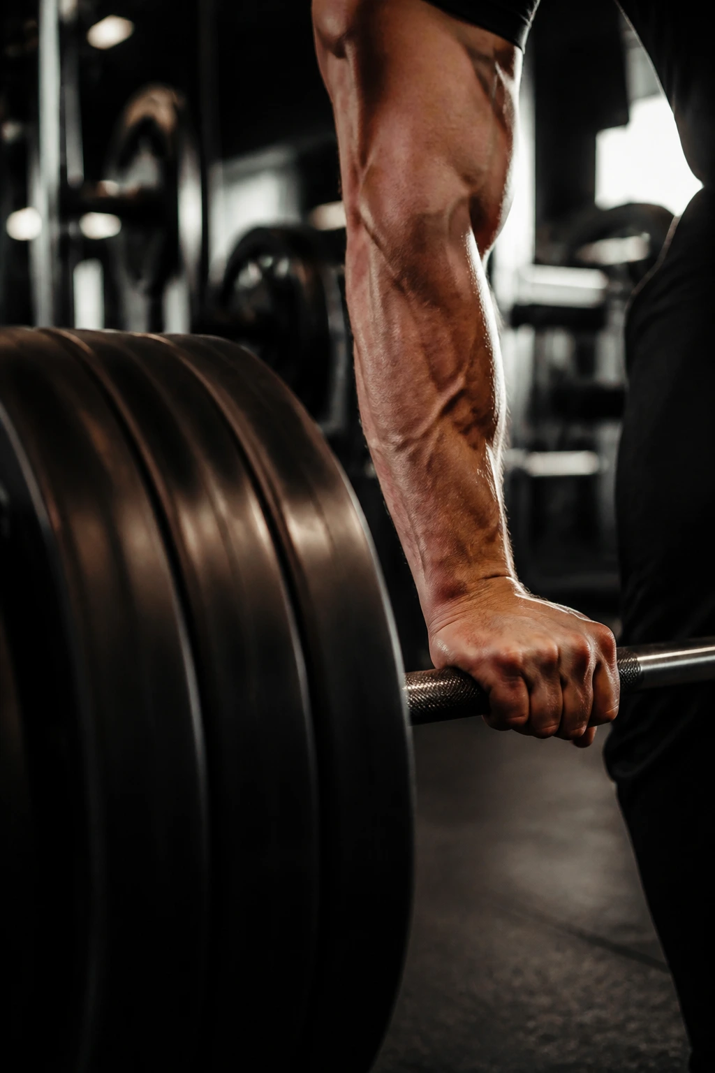 Lifter performing a drop set with a heavy-to-light weight transition