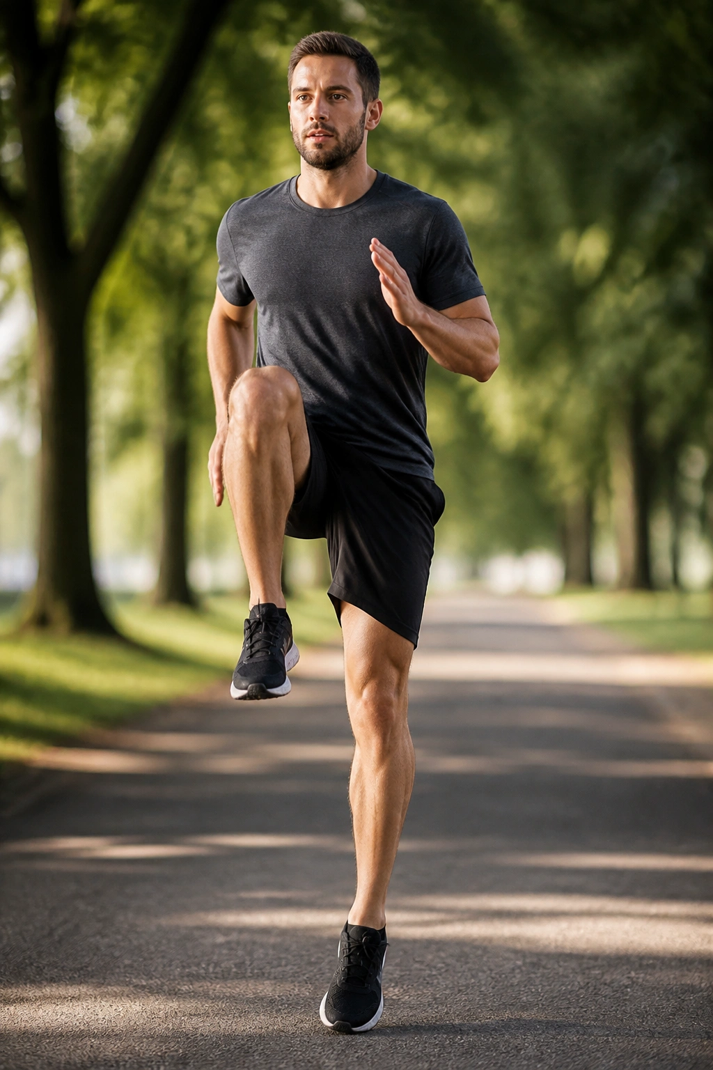 Runner after an easy run performing drills to clean up running form.
