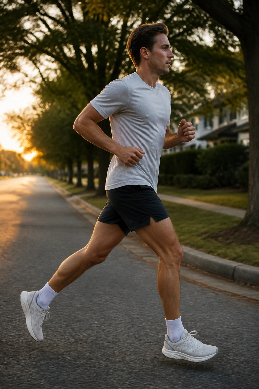 Runner performing an easy run with strides in the morning