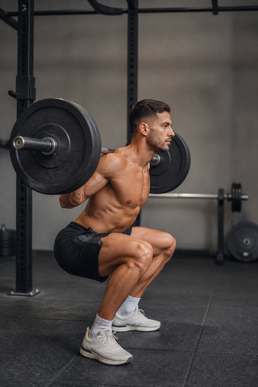 Real person performing slow descent squat focusing on eccentric phase
