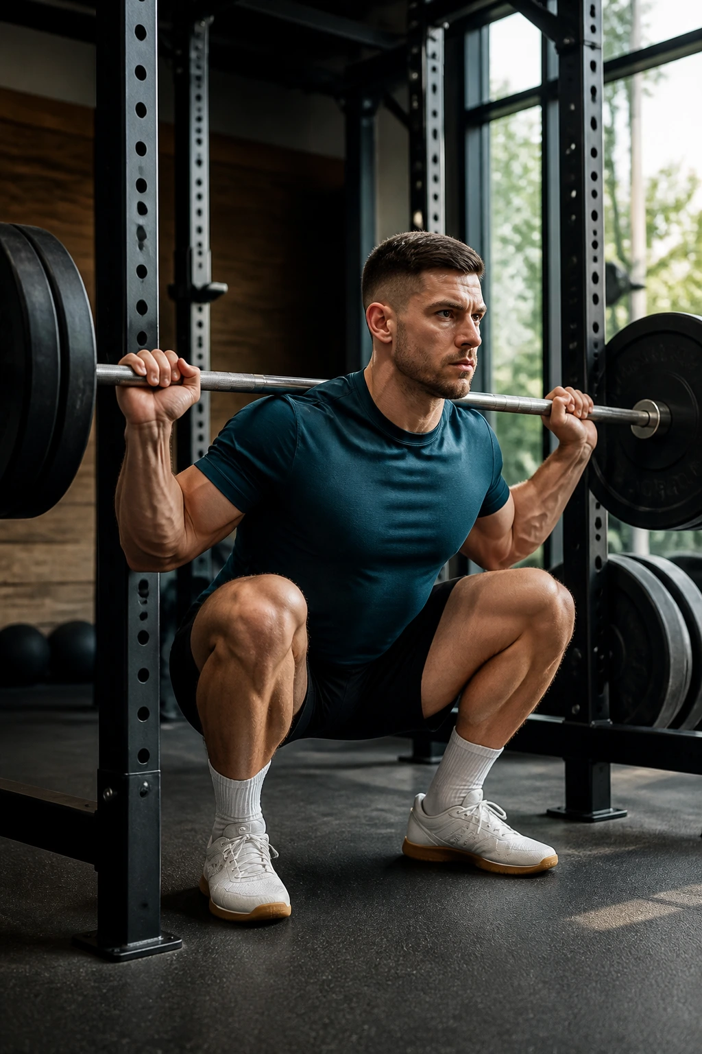 Mid-shot of squat with slow eccentric tempo