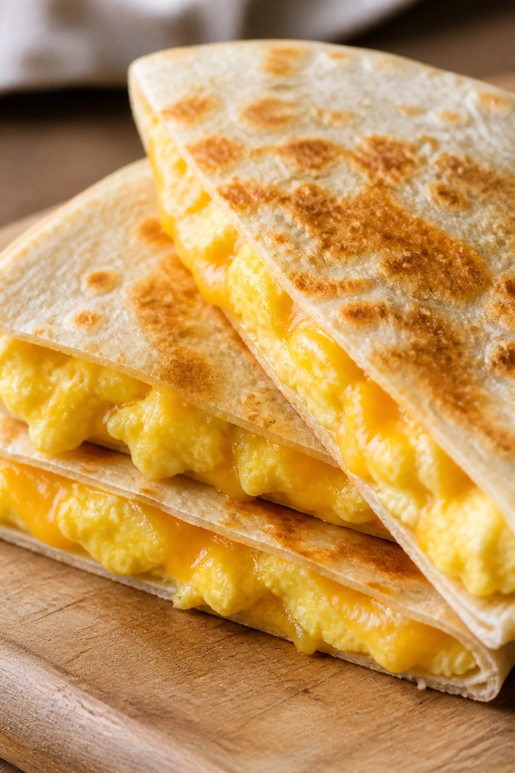 Quesadilla with eggs and cheese cut into wedges
