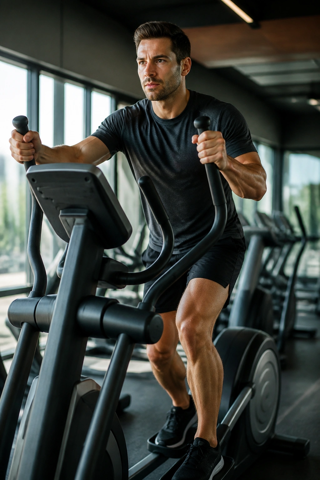Person on elliptical performing cadence variation training