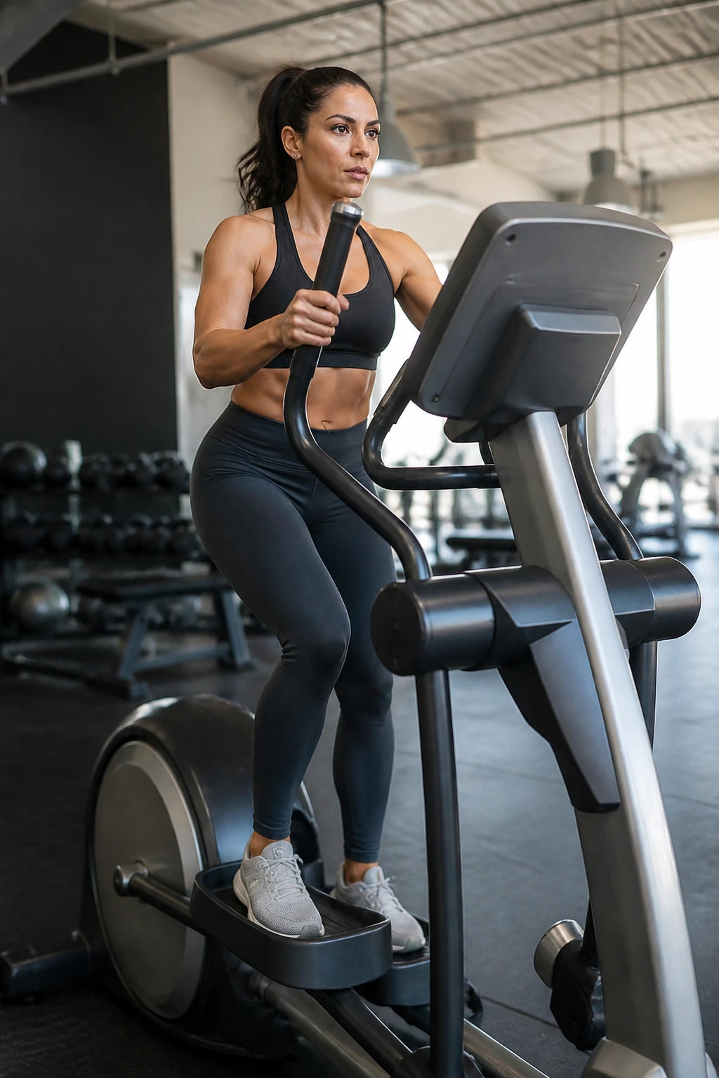 Person on elliptical trainer in a gym
