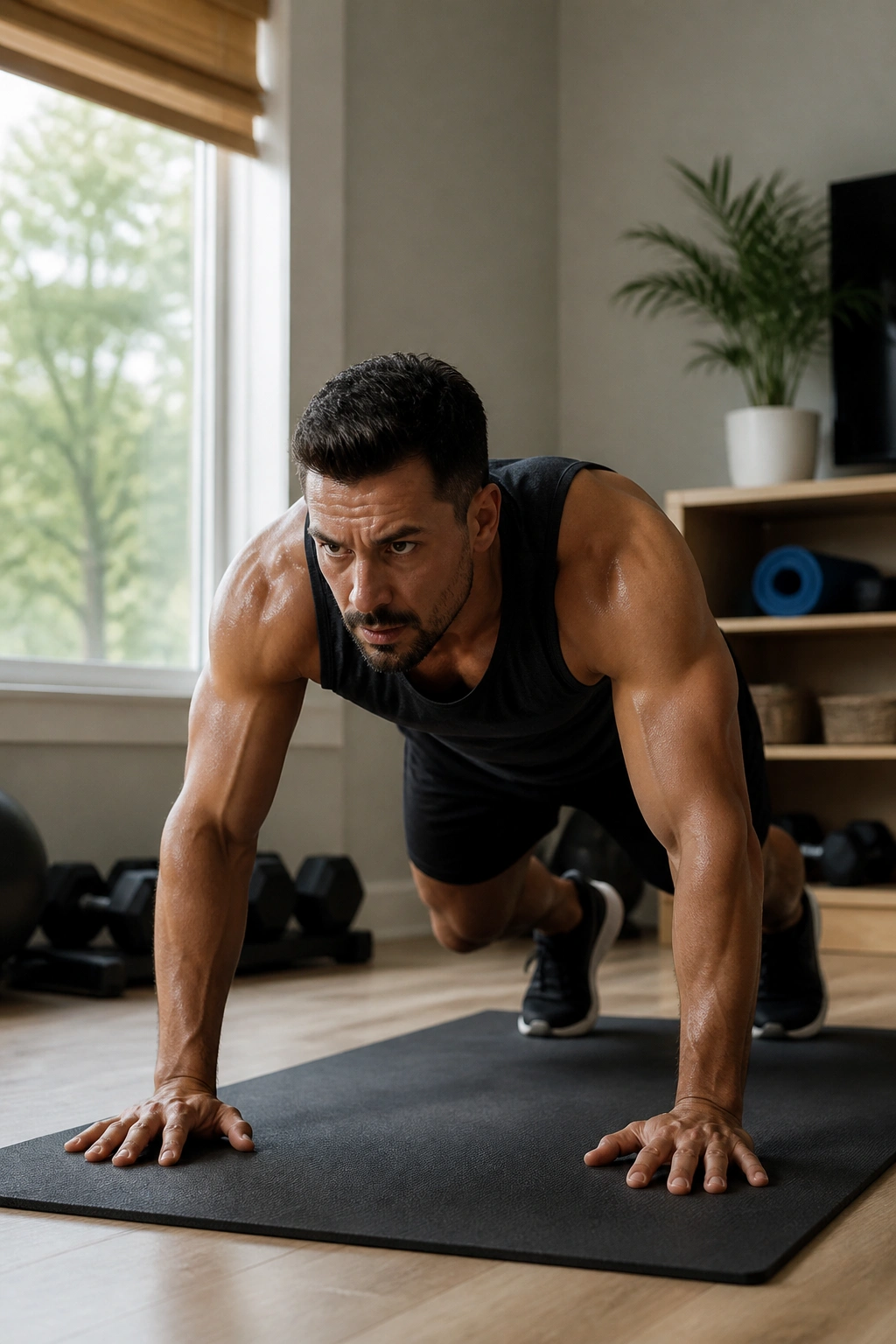 Person performing burpee during a home EMOM workout