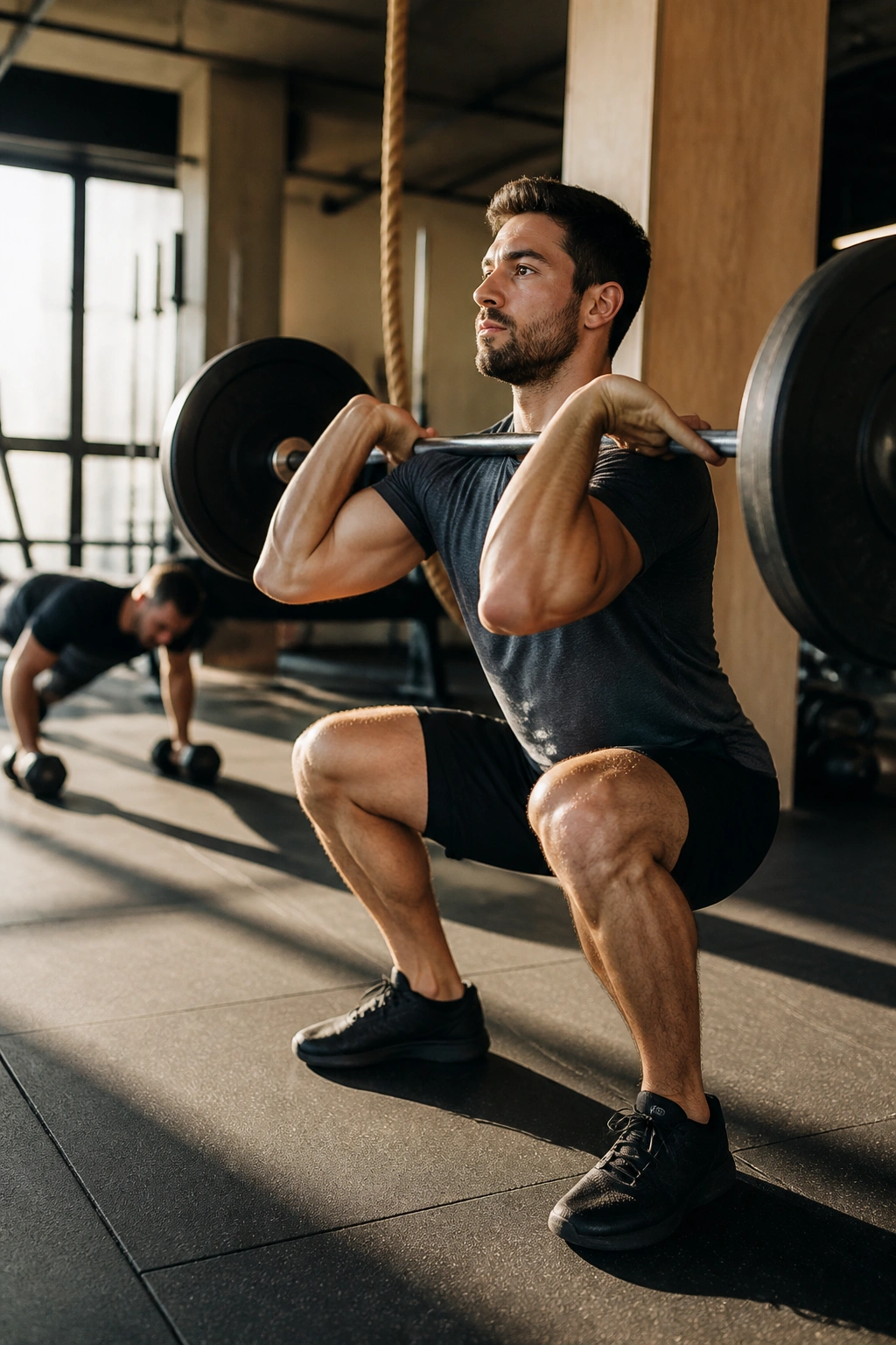 Athlete performing a compound lift in a modern gym to illustrate EMOM training