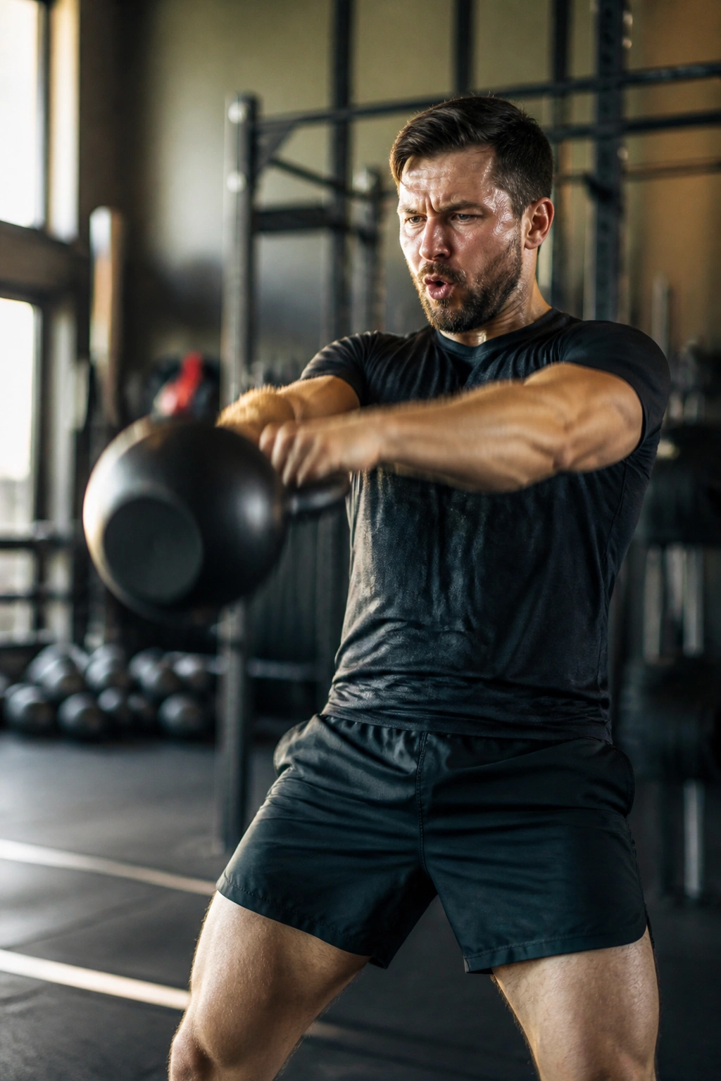 Person performing kettlebell swings for EMOM session