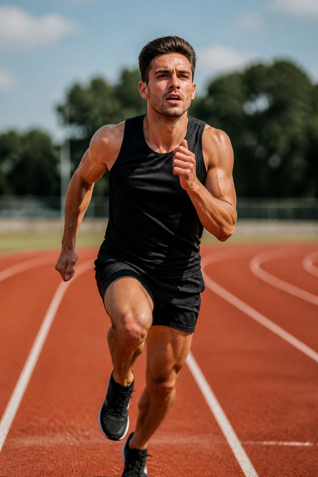 Runner finishing a 400m with a strong final burst