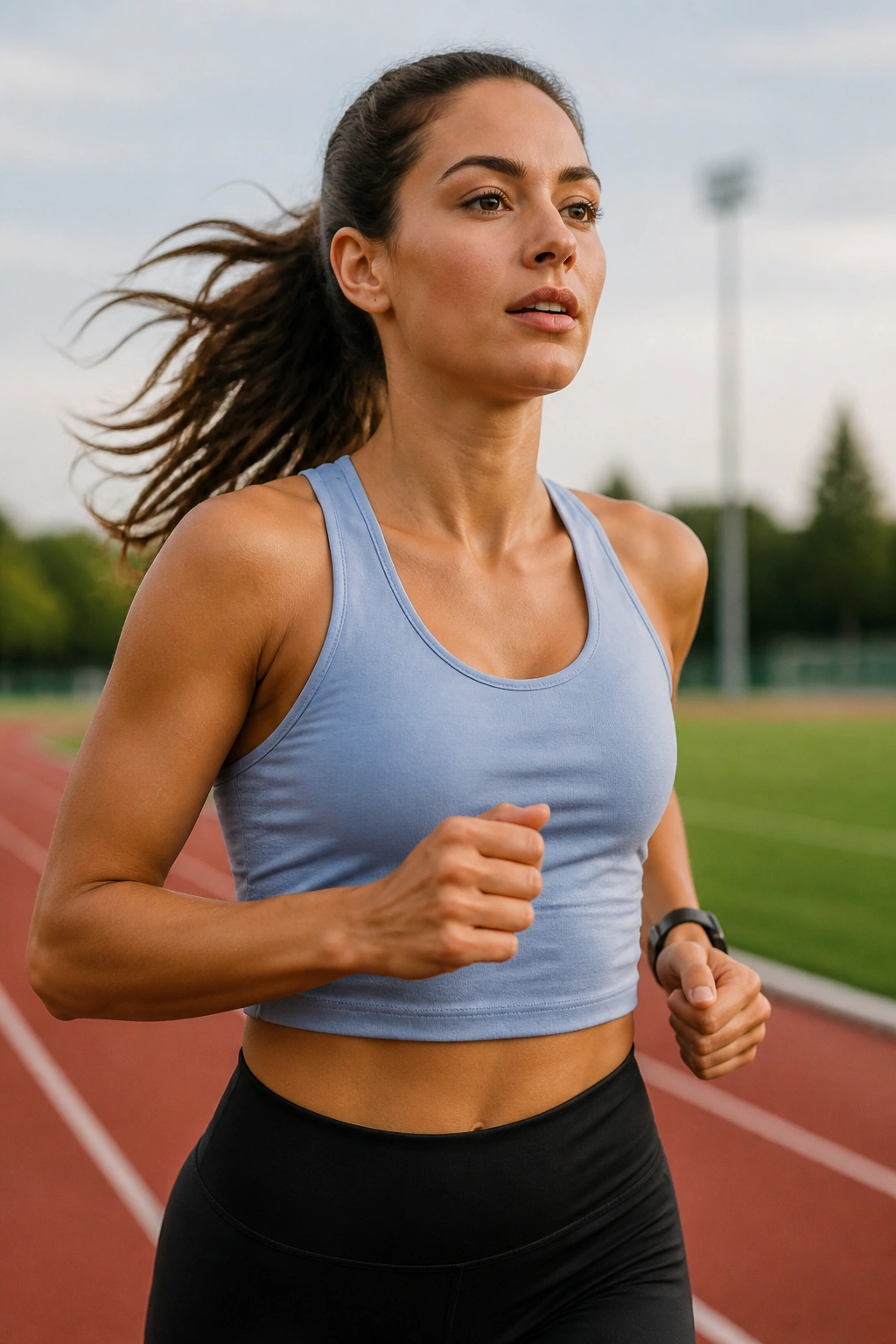 Runner on track maintaining 20-minute jog and brisk intervals