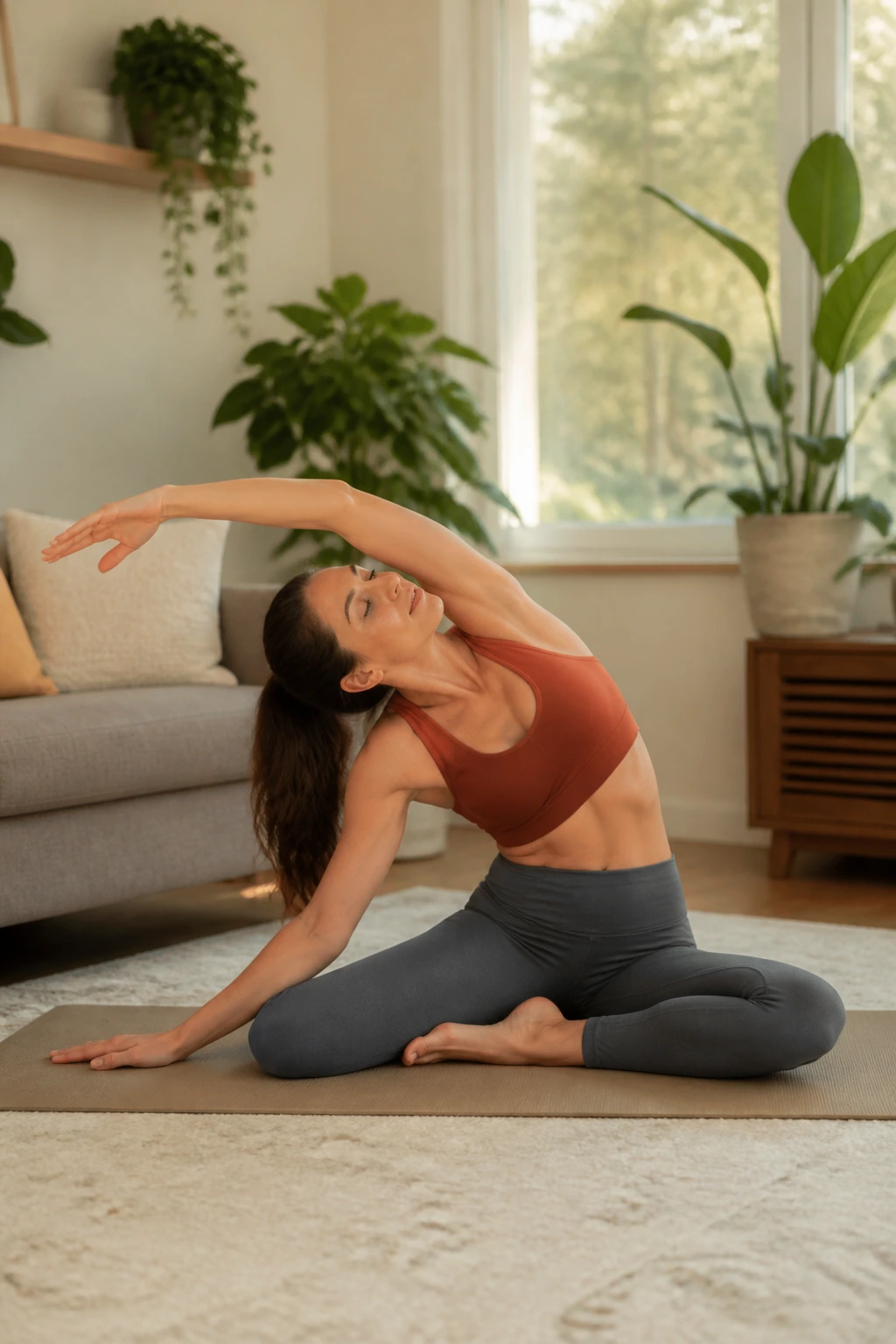 Person on a mat performing Mermaid stretch for mobility at home