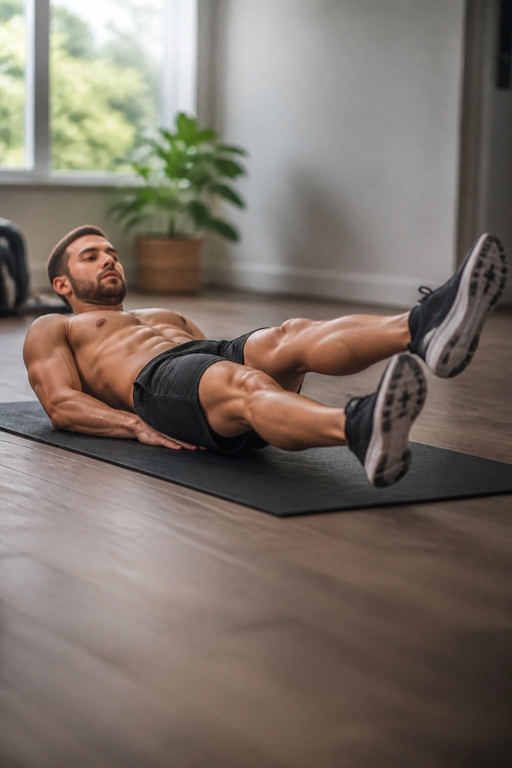 Supine flutter kicks showing rapid small leg movements with back on the mat