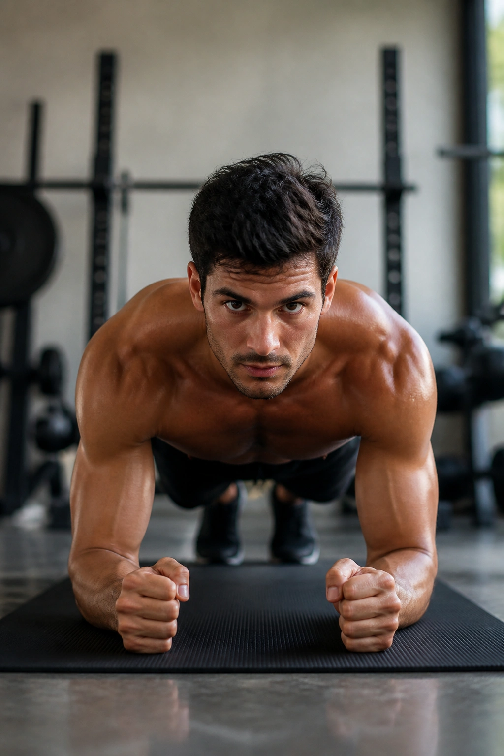 Person holding a forearm plank with proper alignment and braced core.