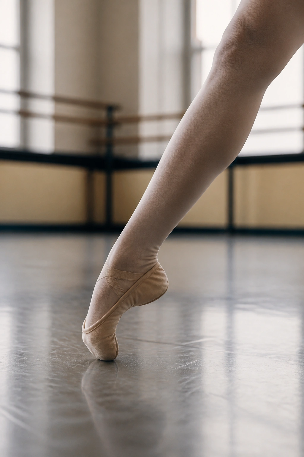 Dancer's foot in frappé position tapping the floor