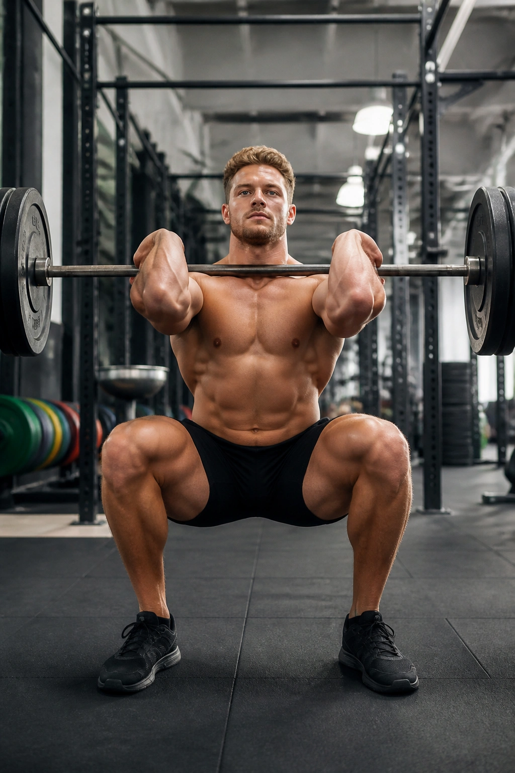 Person performing front squats to isolate the quads