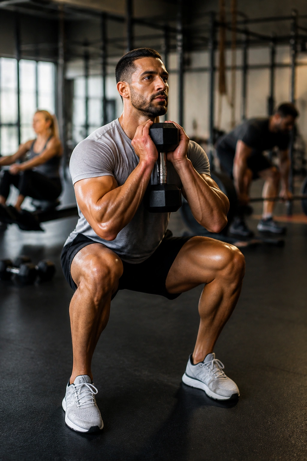Athlete performing goblet squat as part of a full-body density circuit