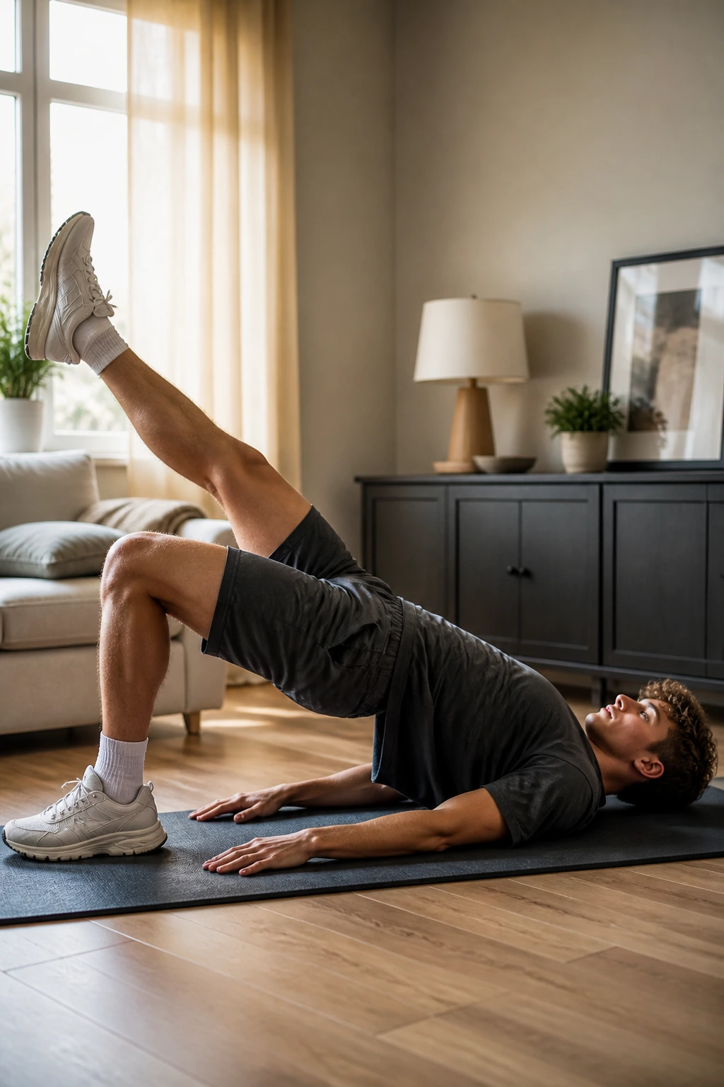Teen performing glute bridge and single-leg bridge on a yoga mat
