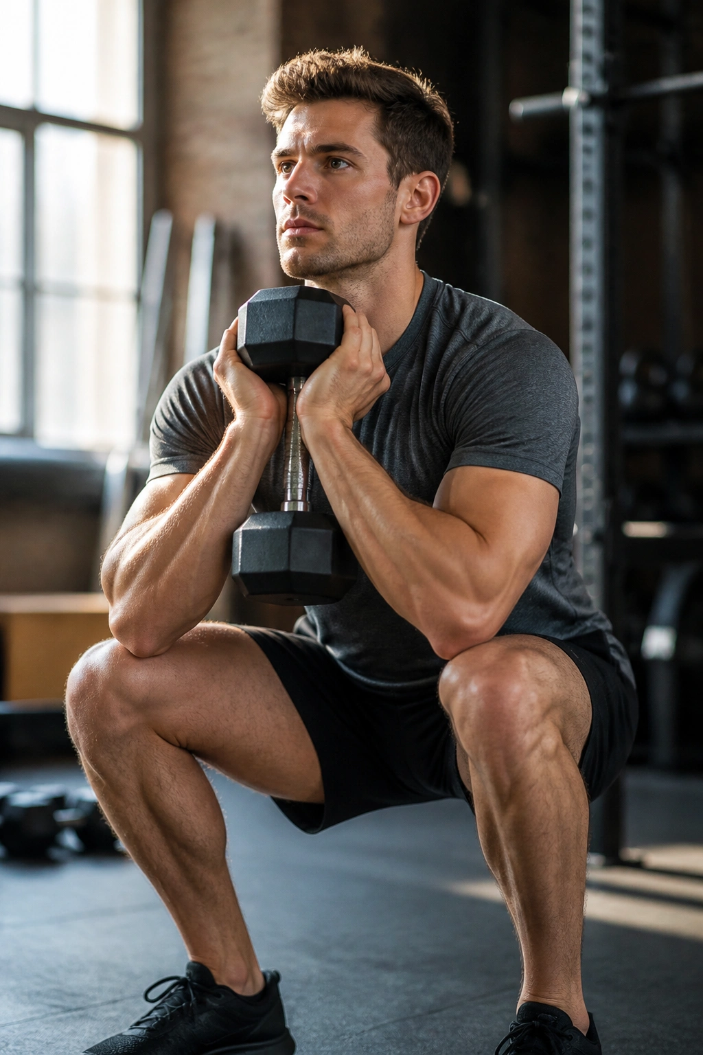 Person performing goblet squat in gym during beginner full-body reset