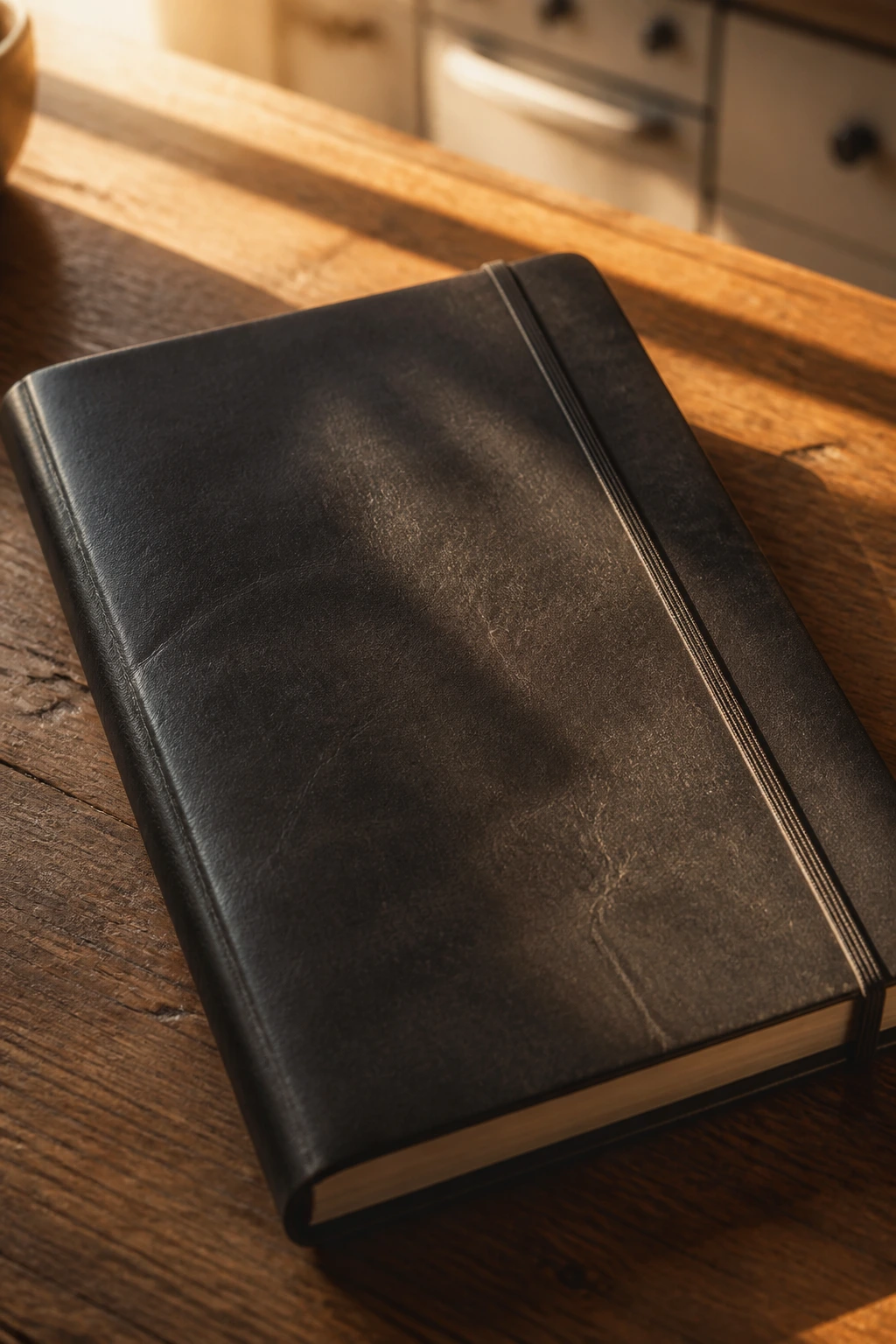 Rugged notebook on a sunlit kitchen table