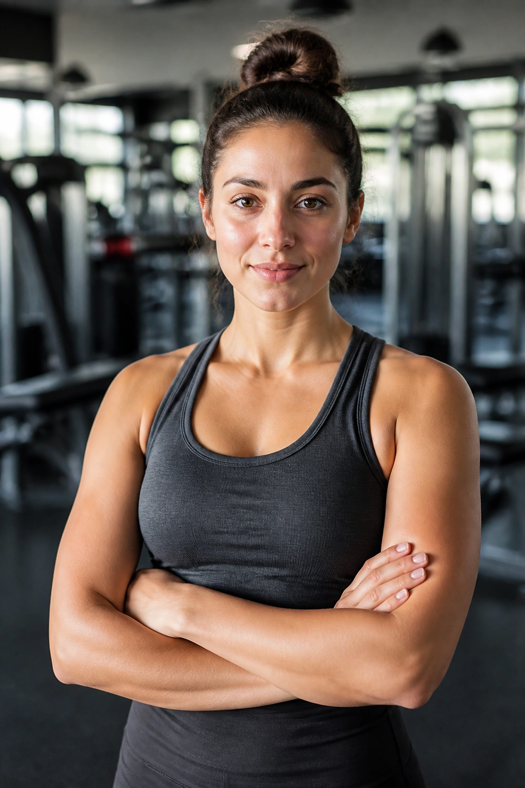 Real person in a gym looking confident and prepared