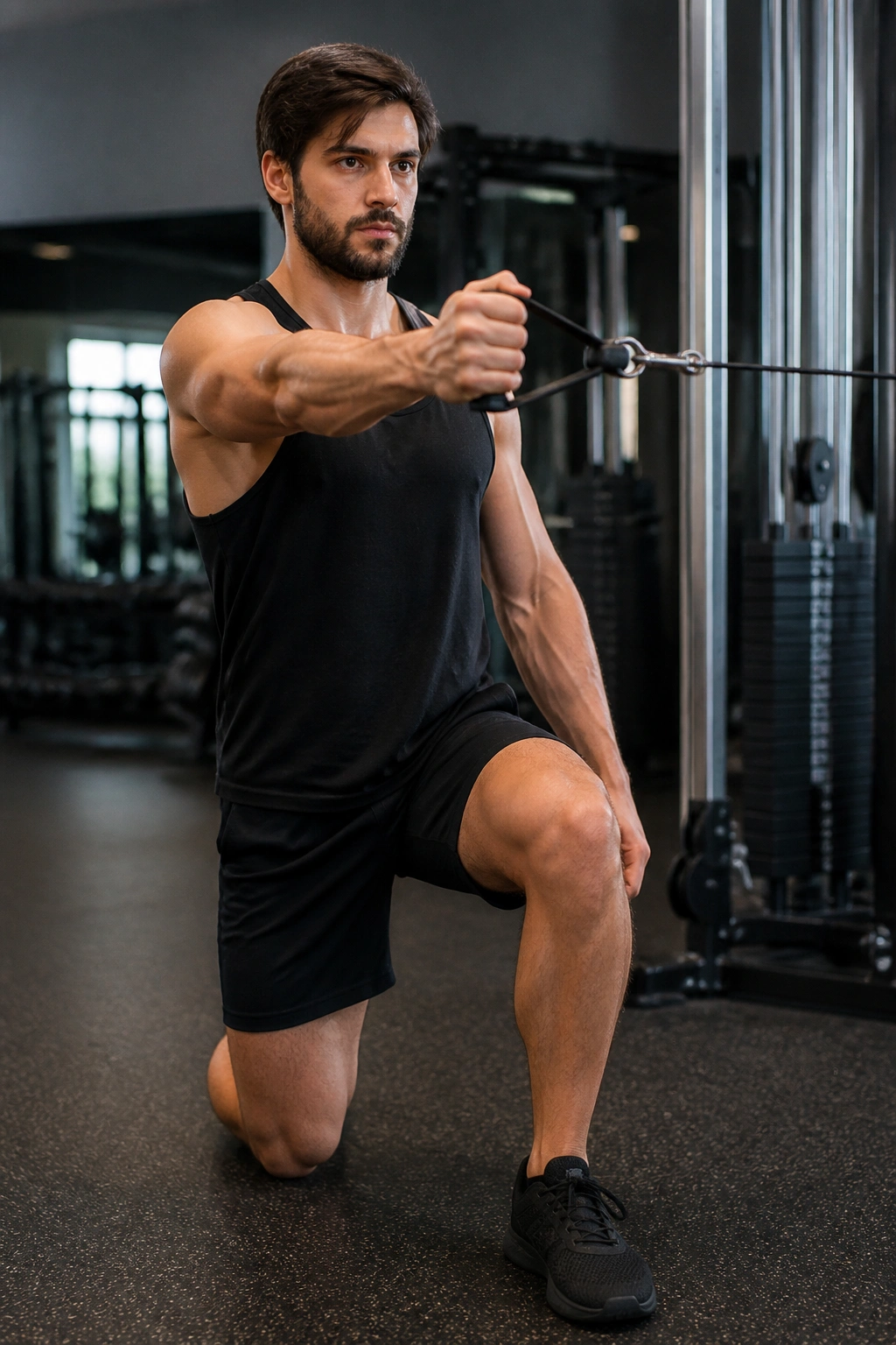 Torso and arm in half-kneeling single-arm cable press