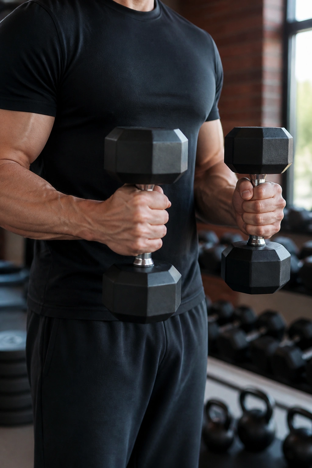 Forearms performing hammer curl to target grip and forearms.