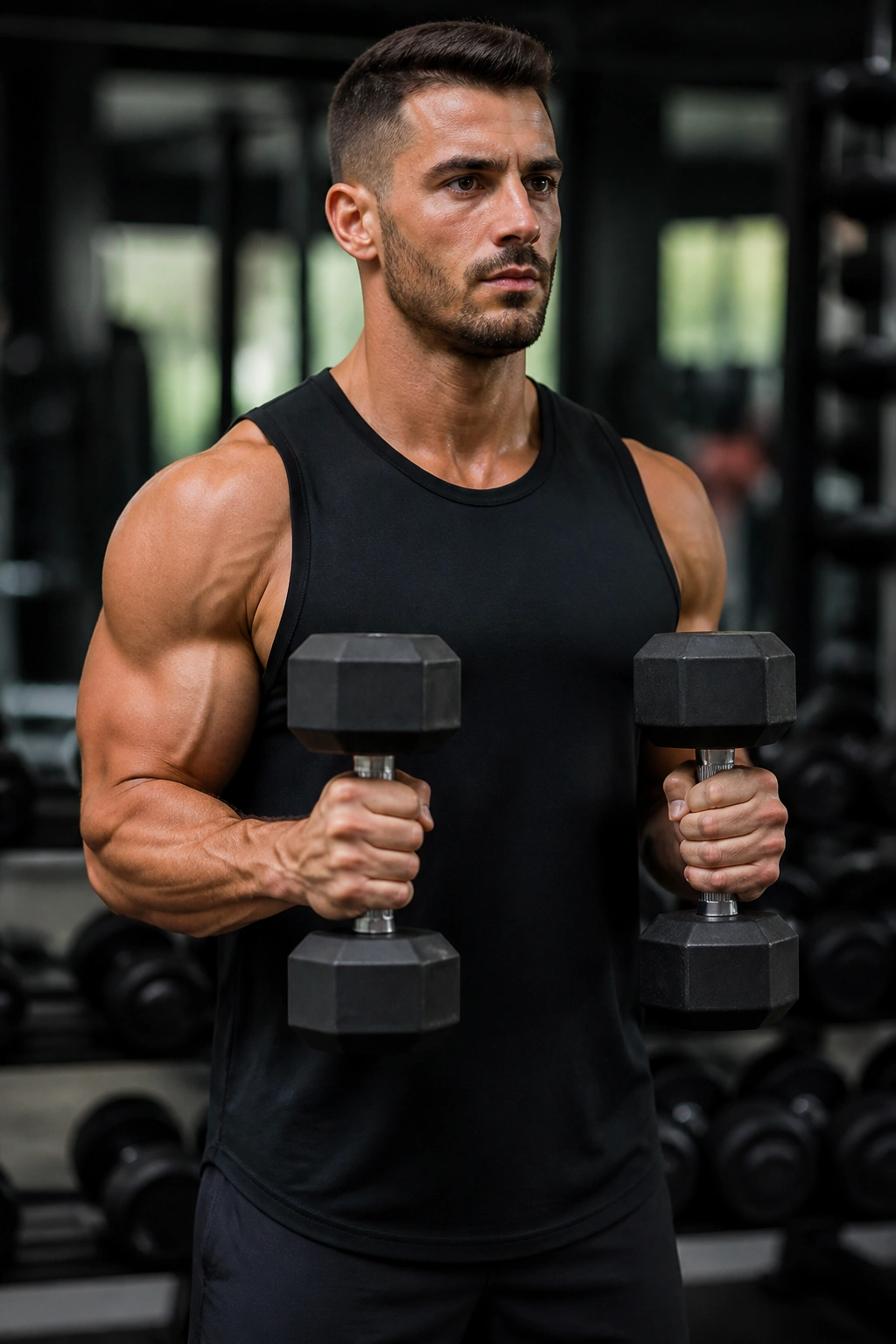 Real person performing hammer curls with neutral grip.