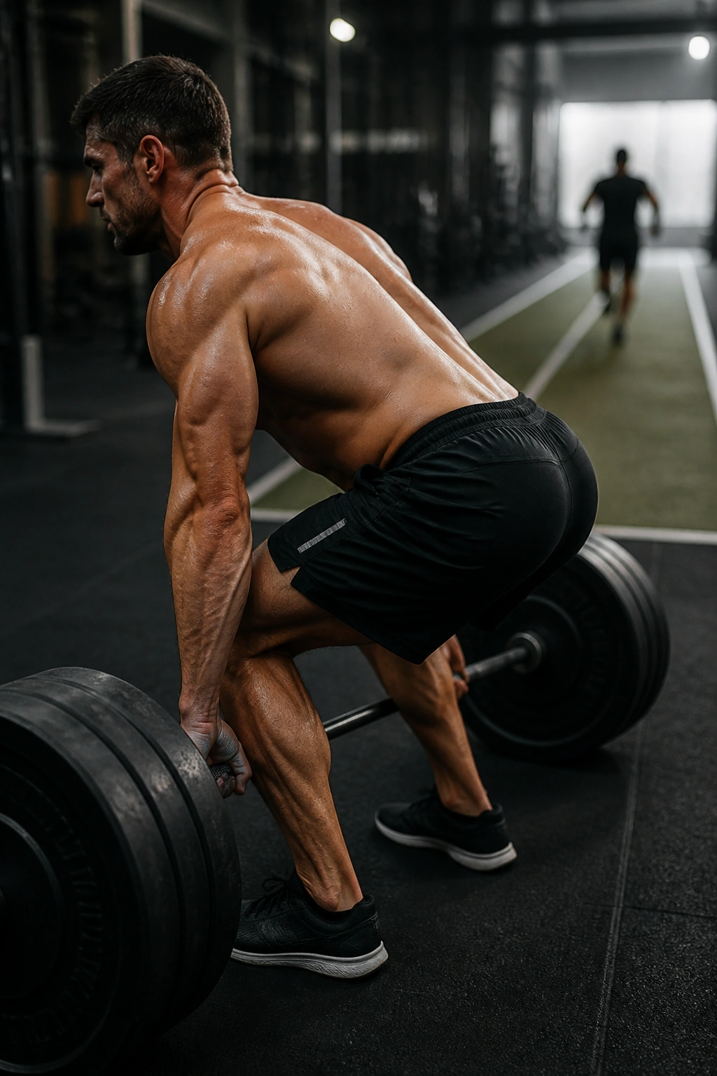 Lifter performing heavy deadlift in a gym