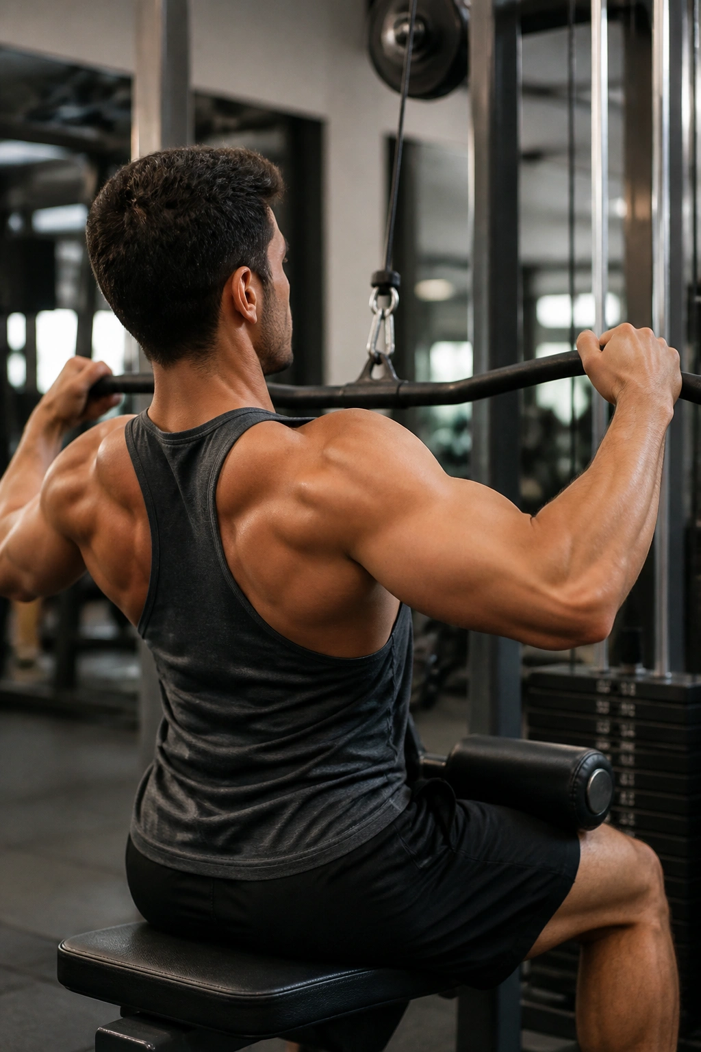 Real person performing high cable rows to target upper back and rear delts