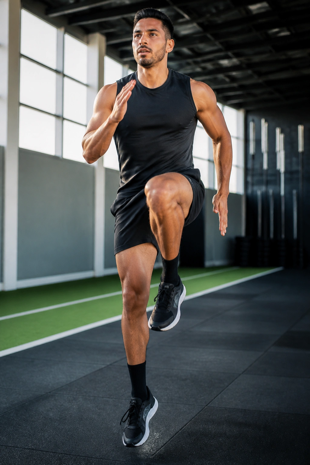 Person performing high-knee running in place