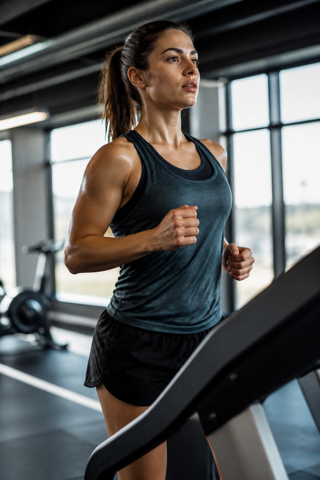 Person on incline treadmill performing hill climb endurance