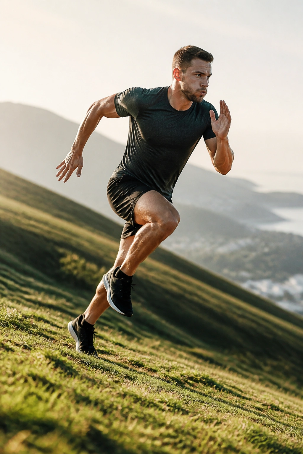 Athlete sprinting uphill during hill sprint workout
