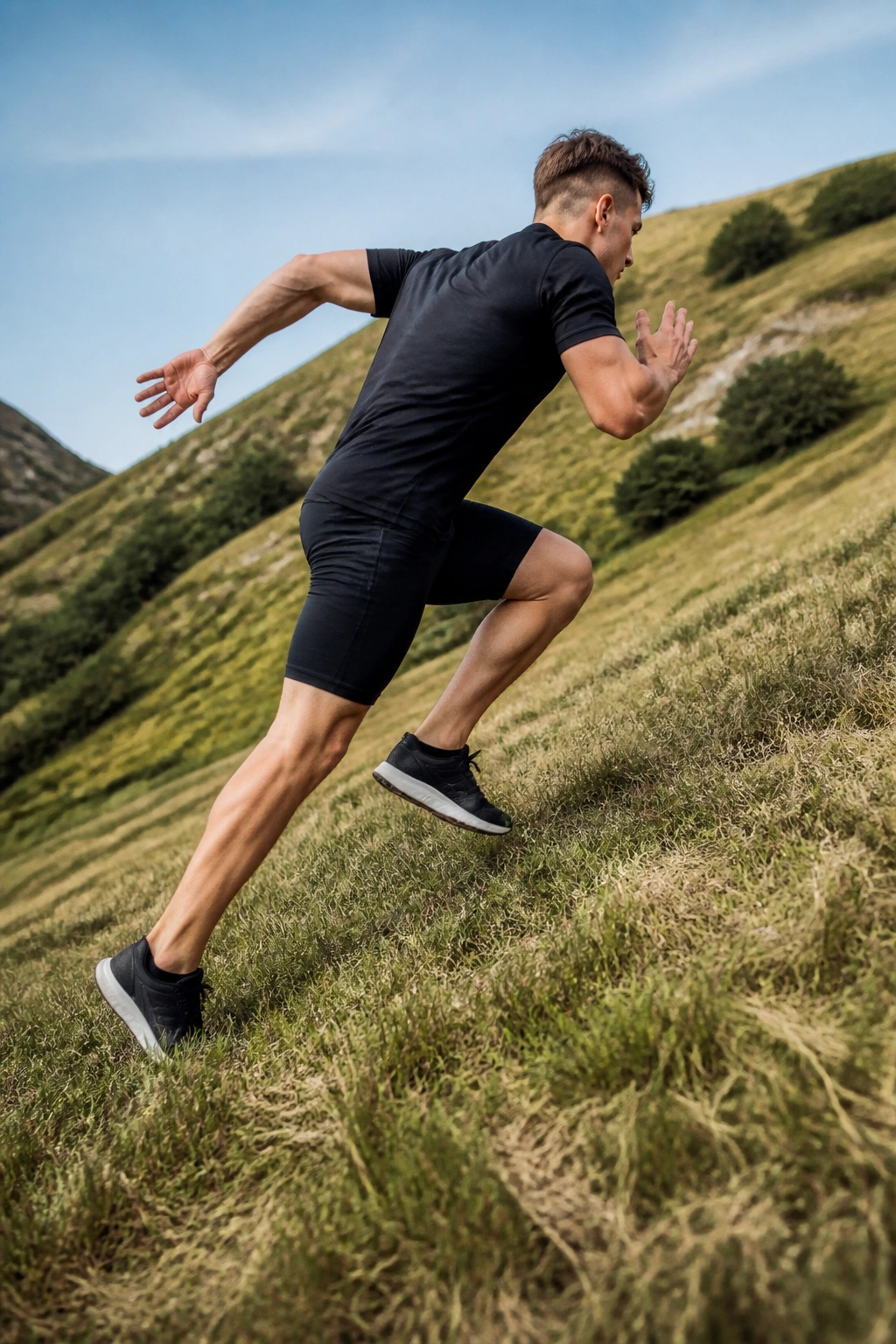 Athlete sprinting uphill during hill sprint intervals