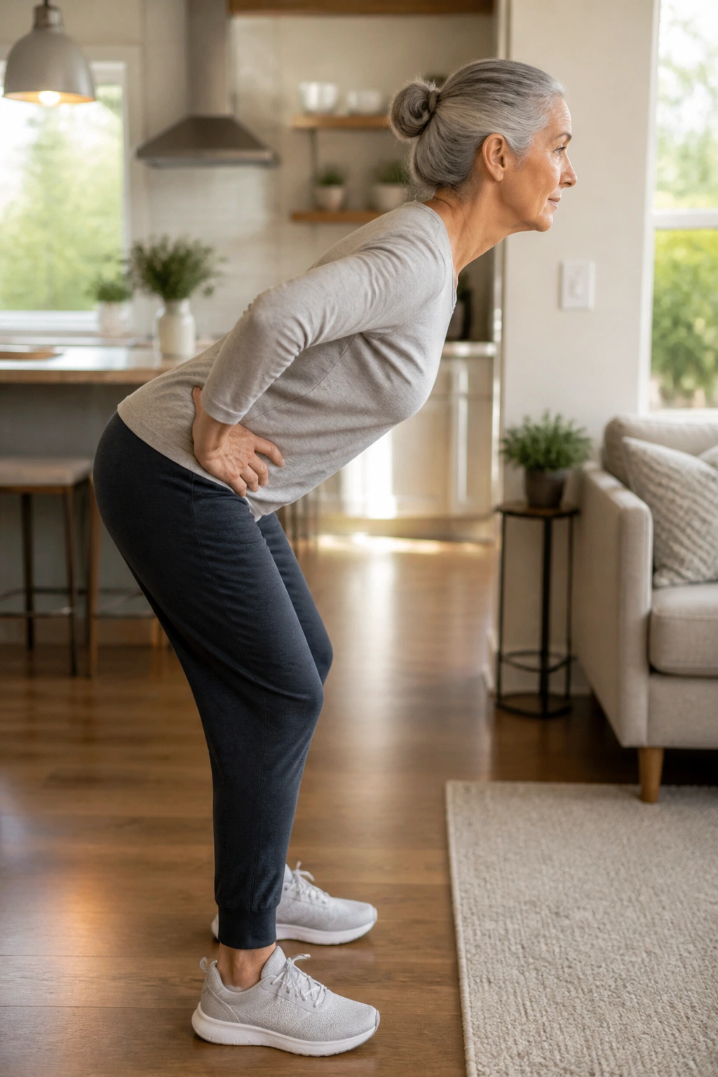 Person performing hip hinge with a flat back and hips behind