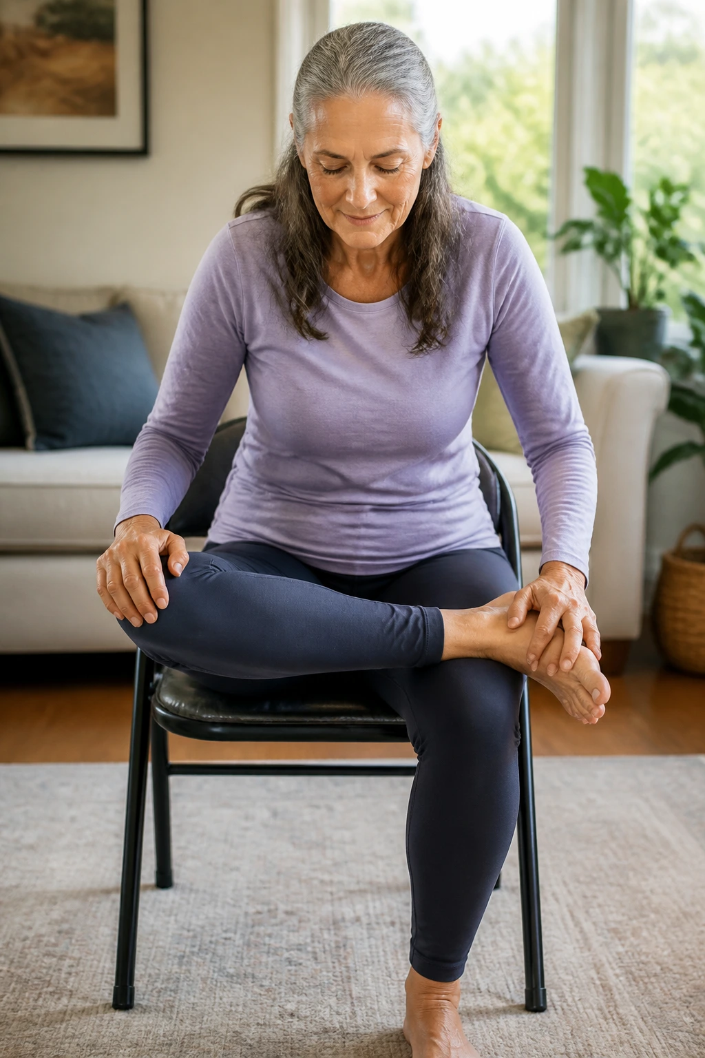 Seated figure-four hip stretch for outer hips