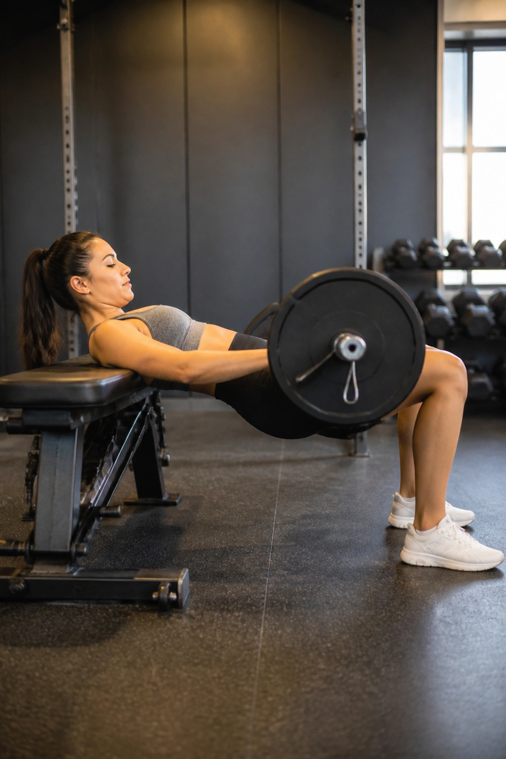 Hip thrust on bench with hips elevated and glutes engaged