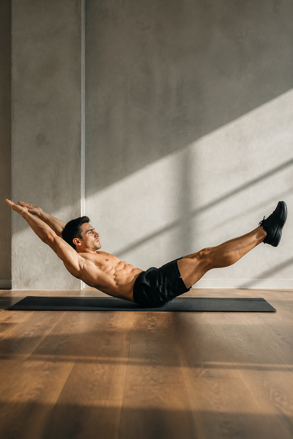 Person in hollow body hold showing a strong core and hollow position