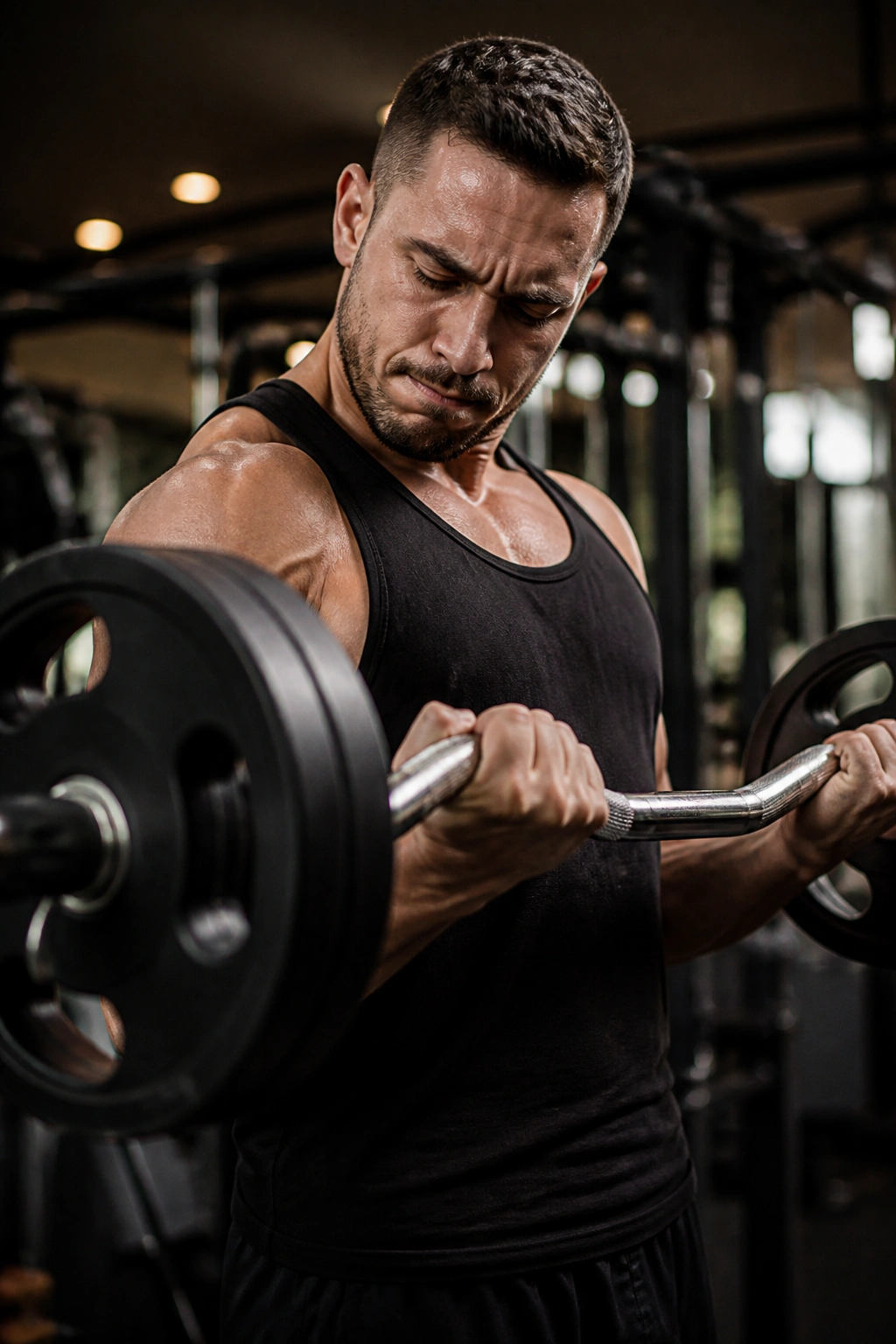 Lifter performing a strict rep with clean form in gym
