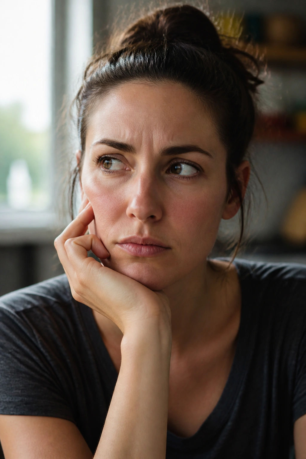 Close-up portrait of a real person showing hunger versus habit