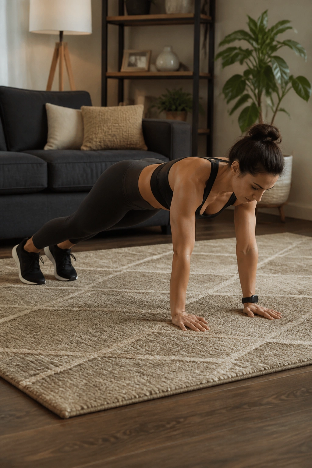 Person performing inchworm move in a living room